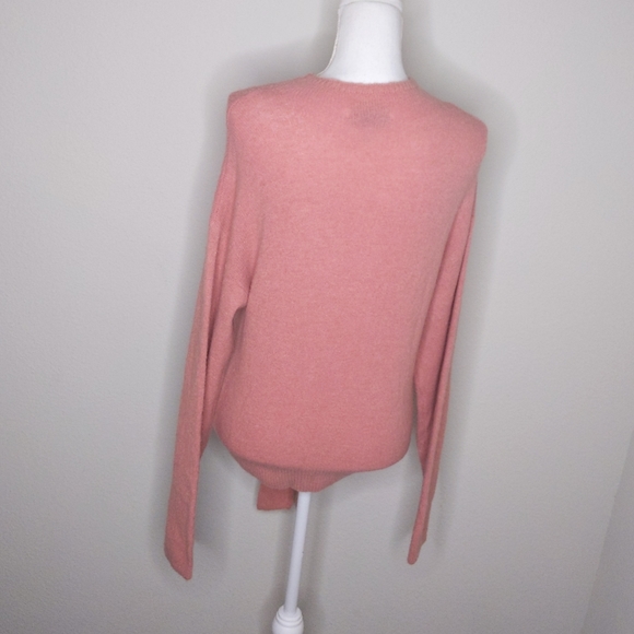 WAYF Milo Knot Tie Front Mockneck Sweater Pink Wool Blend Nordstrom Small NWT - Picture 3 of 8